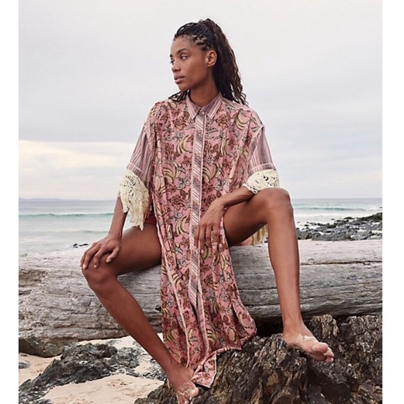 Free People Watching Waves Maxi Shirt Kimono Swim Coverup XS - Picture 2 of 6